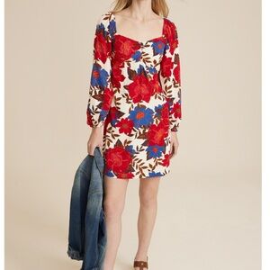 Maurices Red and Blue Floral Long Sleeve Dress
